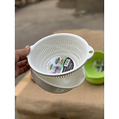 Bộ 2 sản phẩm gồm 01 chậu & 01 rổ nhựa cao cấp dạng tròn Sanada Seiki 3.6L có tay cầm - Hàng nội địa Nhật Bản.