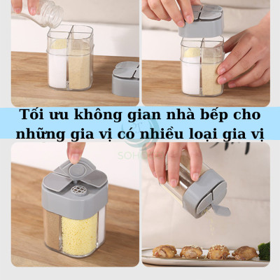 Hộp đụng gia vị 4 ngăn 8.5x6.5x6.5 cm Lọ Gia Vị 4 Ngăn Tiện Lợi Cho Nhà Bếp, Dã Ngoại Cắm Trại