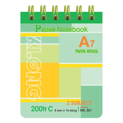 Sổ lỗ kép Klong A7 200tr Bìa Nhựa KLONG; MS: 301