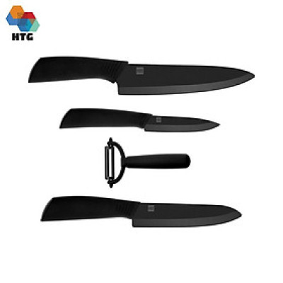 Bộ 4 dao nhiệt gốm Huohou HU0010 công nghệ nano chống dính, cắt lát thịt cá, trái cây, hoa quả, rau củ, hàng chính hãng