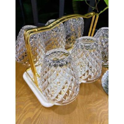 Bộ bình đựng nước uống thủy tinh chịu nhiệt cao cấp kèm giá úp có khay hứng nước