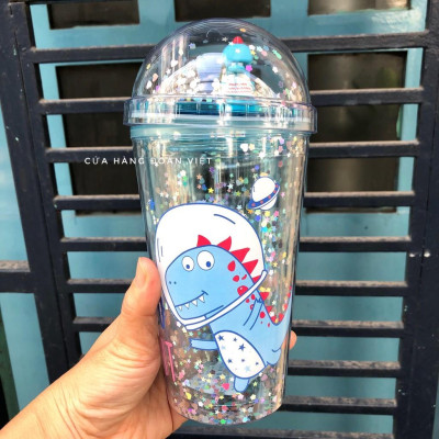 [MỚI] Bình Nước Khủng Long Phủ Kim Tuyến 3D Cực Dễ Thương. Chuyên phục vụ Sp Gia dụng, Khuôn làm bánh, Dụng cụ học Sinh,