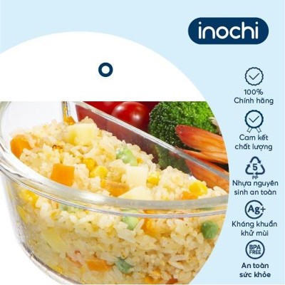 Hộp Cơm Thủy Tinh 2/3 ngăn, Hộp Thủy Tinh Đựng Thức Ăn NIKKO Tiêu Chuẩn Nhật Bản - Chính hãng inochi (Tặng kèm khăn lau tay đa năng pakasa)