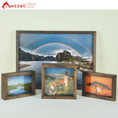 Khung ảnh gỗ để bàn anzzar nhiều kích thước màu nâu rustic gỗ thông nhập khẩu trang trí nhà cửa phong cách hiện đại KA-07