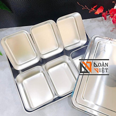 KHAY INOX ĐỰNG TOPPING, THẠCH, TRÁI CÂY, RAU DƯA CHẢ, 6 ngăn có nắp tiện dụng. Inox dày C.Lượng không gỉ. Dụng cụ pha ch