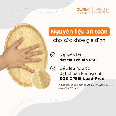 Khay gỗ cao su decor, thớt gỗ trang trí hình elip màu tự nhiên chuẩn xuất khẩu - DUBA