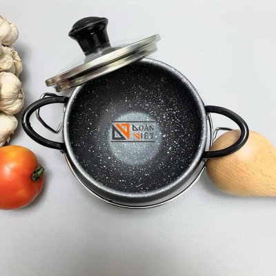 Thố Nồi cơm niêu mẫu MỚI - HỢP KIM NHÔM VÂN ĐÁ CHỐNG DÍNH [tặng ĐẾ LÓT INOX+ MUỖNG GỖ CAOCẤP]. Dùng KHO QUẸT, CƠM CHÁY.