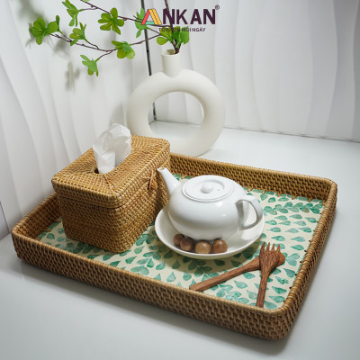 Khay Mây Khảm Trai Cỡ Lớn 56cm – Đựng Vật Dụng, Trang Trí Decor Nhà Hàng – ANKAN