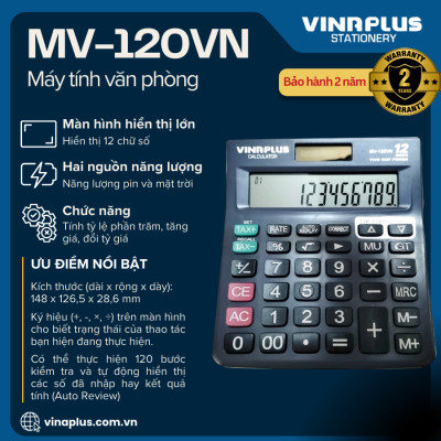 Máy Tính Văn Phòng MV-120VN Để Bàn, Tính Tiền Tiện Lợi, Hàng Chính Hãng, Bảo Hành 2 Năm