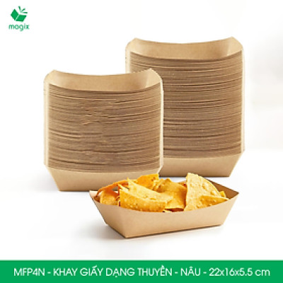 MFP4N - 22x16x5.5 cm - 25 khay giấy dáng thuyền đựng thức ăn, khay giấy đựng món tráng miệng