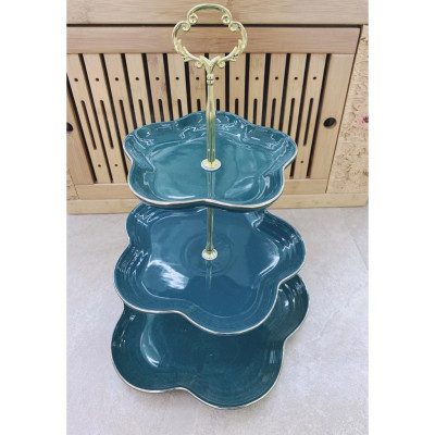 KHAY ĐỰNG BÁNH KẸO HOA QUẢ SỨ XANH CỔ VỊT 3 TẦNG HÌNH HOA 5 CÁNH