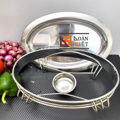 Dĩa Hột Xoài Inox C.Lượng Làm Bò Né, Bò Xào Bông Thiên Lý, Mực Né. . . Kèm Bếp Cồn Inox C.Lượng - Dụng Cụ Nhà Bếp, Nấu ă