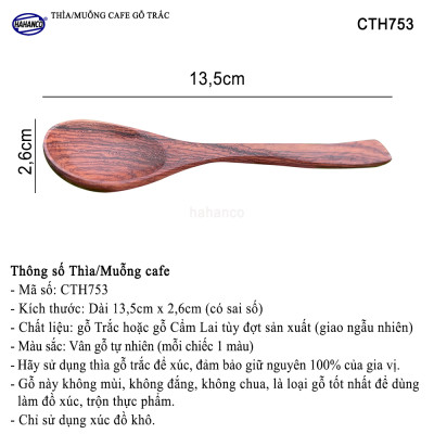 Thìa Cà Phê, muỗng pha trà, gỗ Trắc/Cẩm (HAHANCO) Chuôi uốn lượn sóng/Độc đáo - CTH753