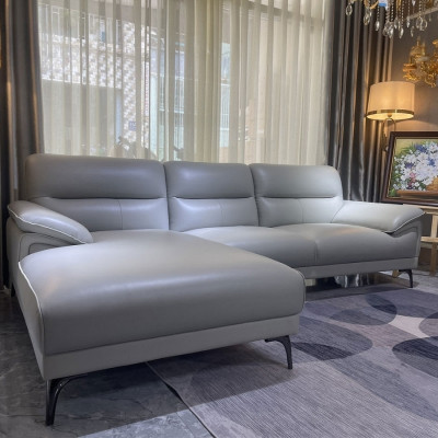Sofa góc L da bò Italy Juno sofa màu xám SFLCT05 2m6 x 1m6 hàng cao cấp chuẩn da bò nhập khẩu Ý