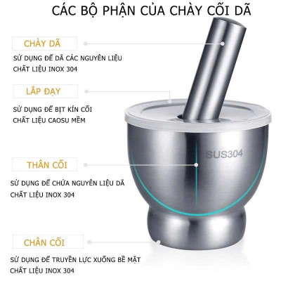 Bộ Chày Cối INox 304 Có Nắp Đậy , Chày Cối Dã Tỏi Ớt Nguyên Khối Cho Gia ĐÌnh Tiện Lợi Dã Nhuyễn Mọi Thực Phẩm Size 10cm 