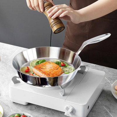 Chảo chiên rán inox 316 nguyên khối Hàn Quốc CIC68 size 20cm/24cm/26cm chống dịnh tự thân, đáy từ