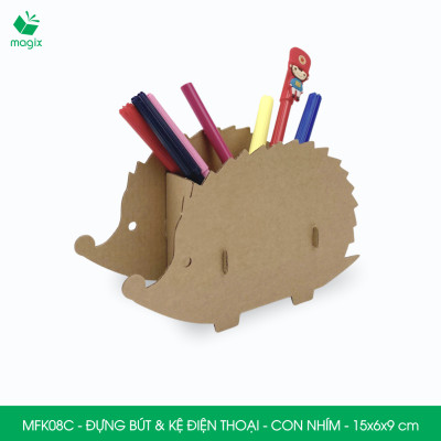 MFK08C - Đựng bút & kệ điện thoại bằng giấy carton - Hộp bút kiểu dáng Con nhím - 15x6x9 cm