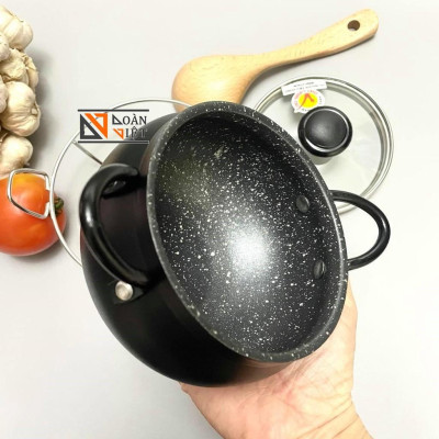 Thố Nồi cơm niêu mẫu MỚI - HỢP KIM NHÔM VÂN ĐÁ CHỐNG DÍNH [tặng ĐẾ LÓT INOX+ MUỖNG GỖ CAOCẤP]. Dùng KHO QUẸT, CƠM CHÁY.