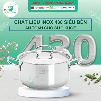 Bộ 2 nồi và 1 chảo chống dính  3 đáy từ inox 430 FiveStar Standard  nắp inox tặng 5 muỗng