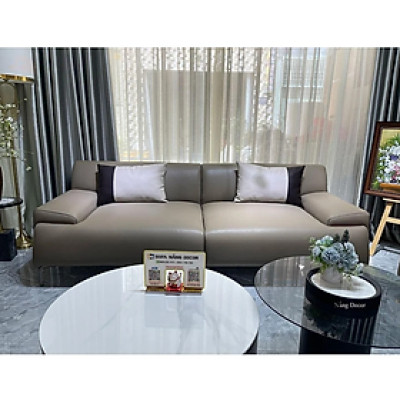 Combo ghế sofa băng da bò Italy Tundo màu xám cafe SFBCT24 2m2 /1m6 hàng cao cấp chuẩn da bò nhập khẩu Ý