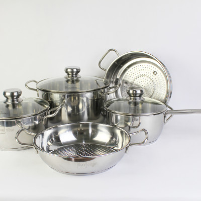 Bộ Nồi Inox và chảo Chống Dính 3 Đáy Inox 430 Cao Cấp Fivestar Standard 6 món bếp từ nắp kính , tặng 5 muỗng ăn