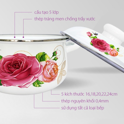 GALEN - COMBO 2 Nồi Men Cao Cấp Size 18cm & 24cm Dung Tích 2L & 4.5L Nấu Được Trên Mọi Loại Bếp, Dày, Không Tróc Men