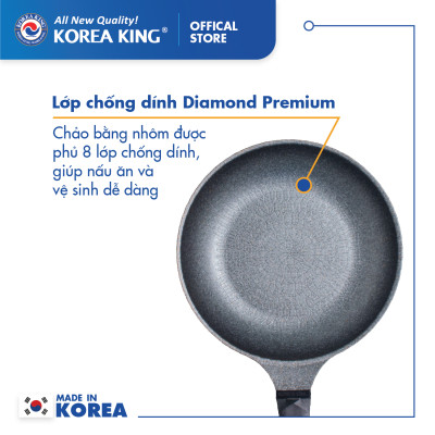 Combo 2 chảo sâu, cạn Diamond Premium Korea King(1 Chảo cạn 20cm và 1 chảo sâu 26cm)-Hàng chính hãng