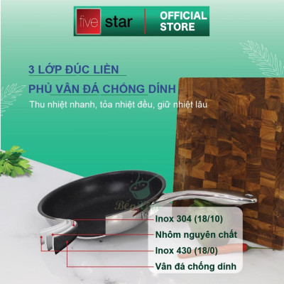 Bộ nồi và chảo chống dính vân đá inox 304 cao cấp Fivestar Plus 5 món nắp kính , dùng được mọi bếp