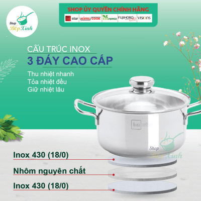 Bộ nồi chảo chống dính Fivestar 3 đáy từ nắp kính ( tặng 2 vá canh )