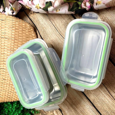 COMBO Bộ 3 Hộp BẢO QUẢN thực phẩm INOX 304 có NẮP. DỤng cụ đựng chứa trữ ĐA NĂNG trong tủ lạnh AN TOÀN SỨC KHOẺ. Chuyên