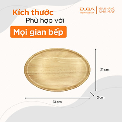 Khay gỗ cao su decor, thớt gỗ trang trí hình elip màu tự nhiên chuẩn xuất khẩu - DUBA