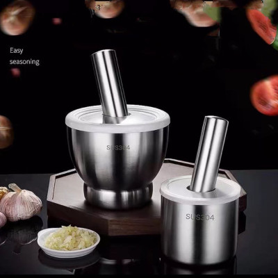 Bộ Cối chày Inox 304 - có nắp chống văng chống trượt không gây tiếng ồn - hàng cao cấp