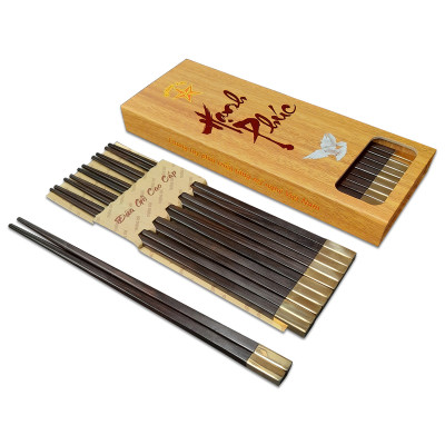 Bộ 10 đôi Đũa Gỗ Trầm Thị  Ghép Đồng kiểu sang trọng dài 25cm - Đồ Gỗ Gia Dụng Thương Hiệu Trường Sơn