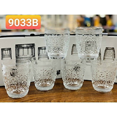 BỘ 6 LY THỦY TINH UỐNG NƯỚC, CÀ PHÊ CAO CẤP HOA VĂN NỔI - VD719