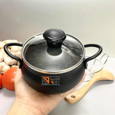 Thố Nồi cơm niêu mẫu MỚI - HỢP KIM NHÔM VÂN ĐÁ CHỐNG DÍNH [tặng ĐẾ LÓT INOX+ MUỖNG GỖ CAOCẤP]. Dùng KHO QUẸT, CƠM CHÁY.