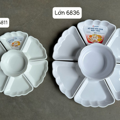 Bộ Bát Đĩa Hoa Mặt Trời 6811 Loại Bé Việt Nhật Nhựa PP Màu Trắng Dùng Để Bày Đồ Cúng