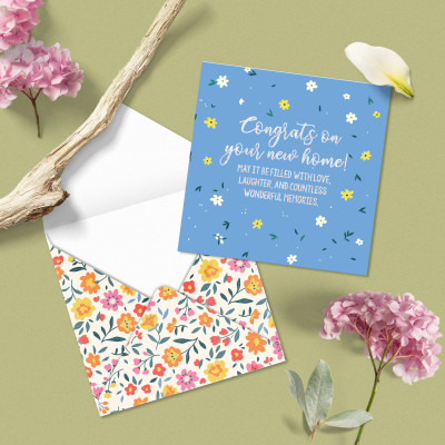 Set 5 thiệp chúc mừng tốt nghiệp, nhà mới, việc mới, chúc may mắn SDstationery New Beginnings họa tiết hoa, chữ ép kim 12x12