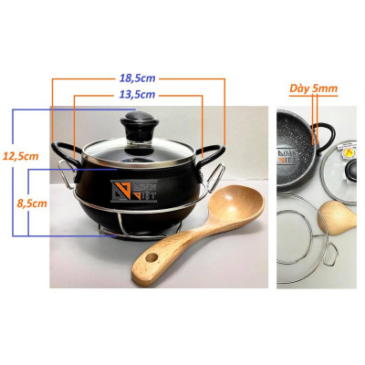 Thố Nồi cơm niêu mẫu MỚI - HỢP KIM NHÔM VÂN ĐÁ CHỐNG DÍNH [tặng ĐẾ LÓT INOX+ MUỖNG GỖ CAOCẤP]. Dùng KHO QUẸT, CƠM CHÁY.