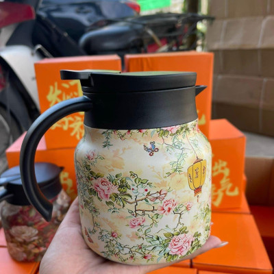 Bình trà giữ nhiệt hoa văn nghệ thuật pha trà,cà phê, chất liệu inox