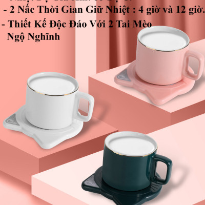 Đế Hâm Nóng Giữ Ấm Đồ Uống Hình Tai Mèo KUNBE Hâm Nóng Cà Phê Trà Sữa cho Bé Làm Nóng Đồ Uống Nhanh Chóng Tiện Lợi