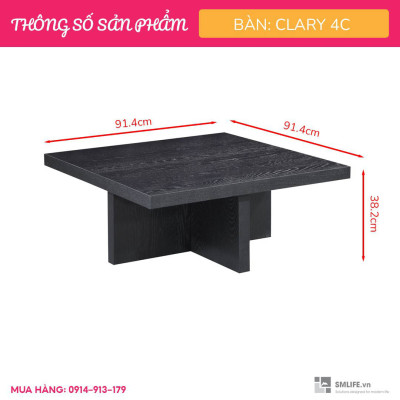 Bàn sofa vuông sang trọng gỗ sồi SMLIFE Clary 4C | D91,4 x R91,4 x C38,2cm | gỗ Cao Su và Veneer Sồi