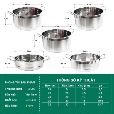 Xửng Hấp Fivestar - Bạc (Tặng 10 Muỗng Ăn Inox)