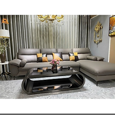 Sofa góc L da bò Italy Tundo màu xám – SFLCT01 3m3 x 1m9 hàng cao cấp chuẩn da bò nhập khẩu Ý