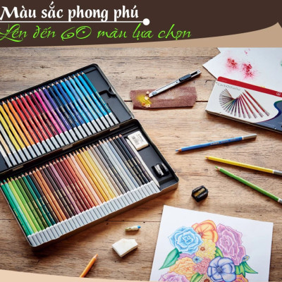 Combo bút chì màu đa năng STABILO Carbothello 60 màu - Hộp thiếc 60 màu + 1 Cọ nước + Tuyển tập tô màu SVCB (CLC1460MB+)