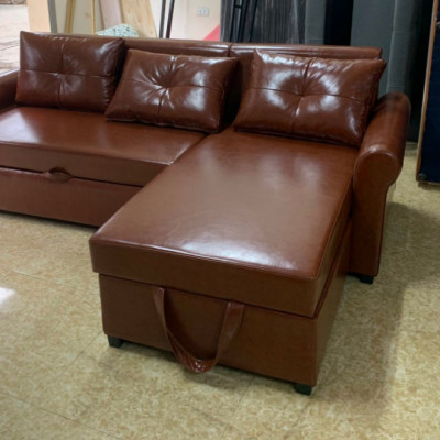 Sofa giường kéo Tundo góc L 250 x 150cm màu nâu