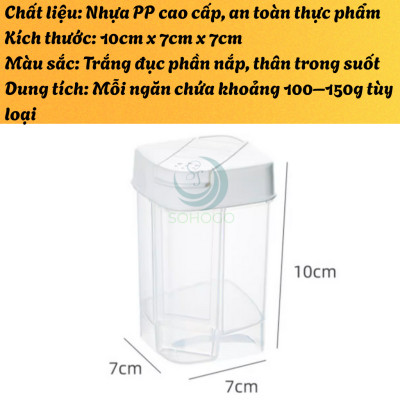 Hũ Gia Vị Đa Năng 3 Ngăn Nắp Gạt Thông Minh- Lọ Đựng Gia Vị Mini Đa Dụng Chia Ngăn- Hộp Đựng Muối, Đường, Tiêu 3 Trong 1- Hũ Gia Vị Nắp Đậy Tiện Dụng Có Lỗ Rắc
