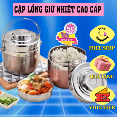 Hộp Đựng Cơm Giữ Nhiệt Dạng Bom 2 Ngăn 1.5L Cao Cấp. Cà men Bom Hàn Quốc 2 Ngăn - Cặp lồng bom xuất Hàn