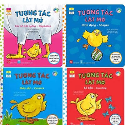 Combo 4Q  Sách Song Ngữ Việt  Anh Tương Tác Lật Mở: Hình Dạng - Shapes + Các Từ Trái Nghĩa - Opposites + Số Đếm - Counting + Màu Sắc - Colours