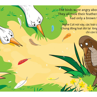 Combo Truyện tranh ngụ ngôn dành cho thiếu nhi song ngữ Anh - Việt ( Bộ 4 cuốn bộ lông mượn + sư tử và chuột nhắt+ cò và cáo + chuột , gà trống và mèo