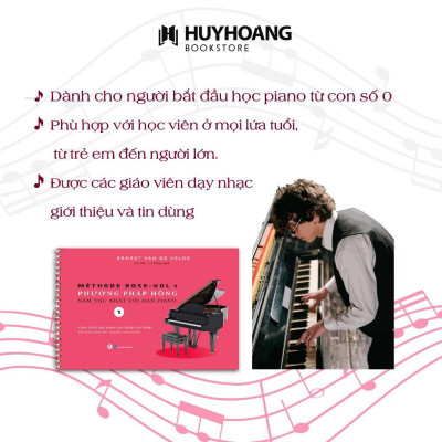 Sách - Piano Methode Rose Phương Pháp Hồng - Giáo Trình Piano Nổi Tiếng Của Pháp - Huy Hoàng Bookstore